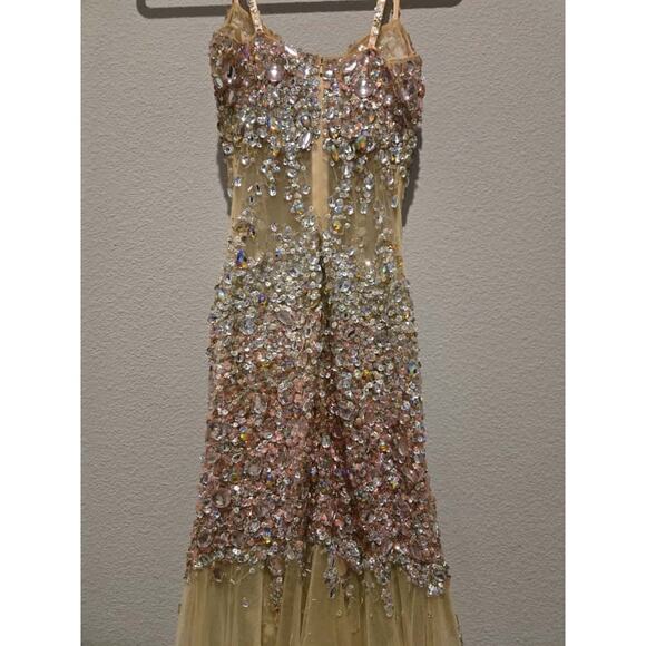 Jovani Gold Beaded Mermaid Prom Dress Size 2 V-Neck Sleeveless Long - Picture 9 of 16